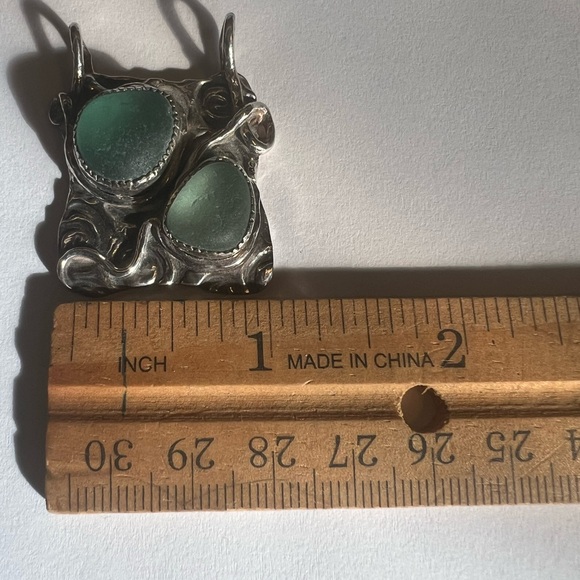 925 Double Sea Glass Pendant by Art of Sea Glass Aileen Cabral Signed - Picture 4 of 4